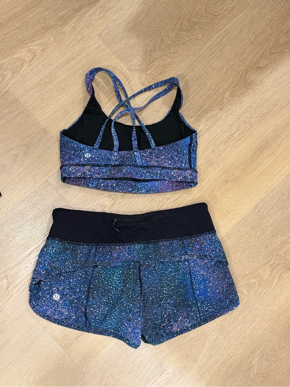 Lululemon Galaxy Print Sports Bra & Short Set - Blue galaxy